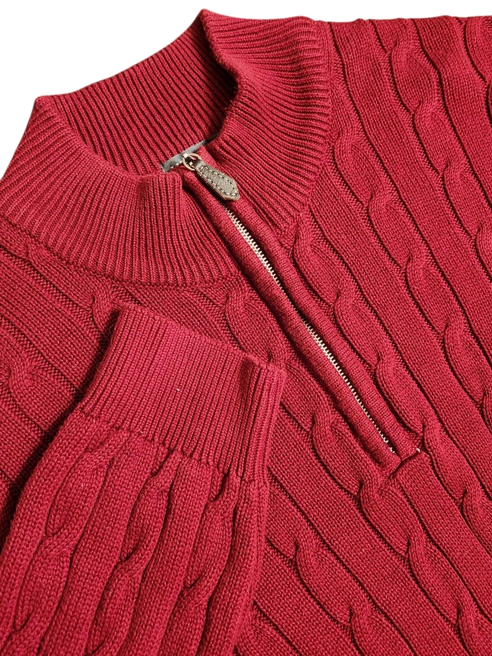 Lyle & Scott Men's Size L Red Burgundy Cable-Knit Half Zip Pullover Sweater Luxe
